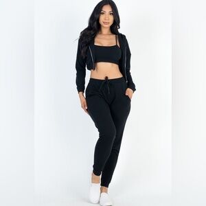NWT - Cropped Cami,  Zip-up Jacket and Joggers Three Piece Lounge Set